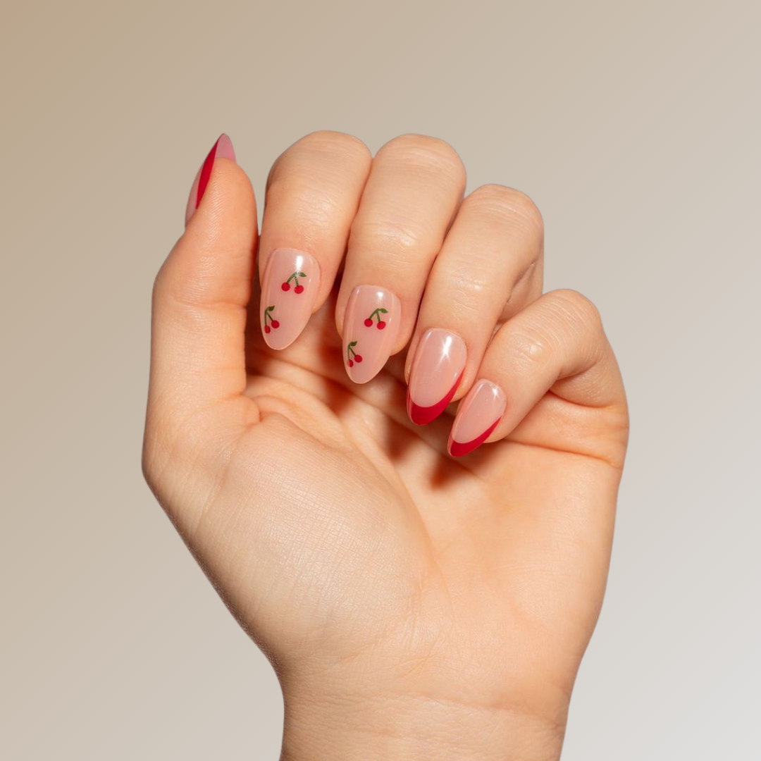 press on nails with red french from hei mani